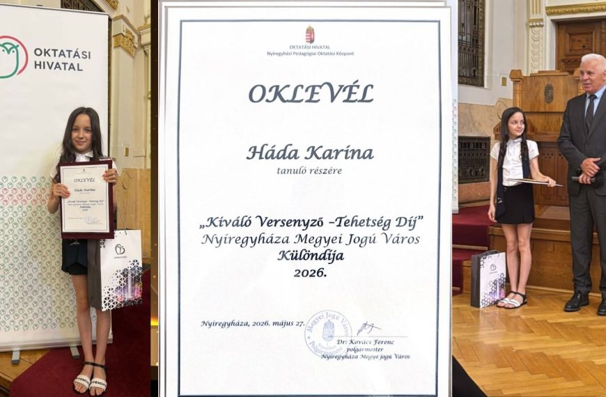 Háda Karina átvette a „Kiváló Versenyző – Tehetség Díj” Nyíregyháza Megyei Jogú Város Különdíját